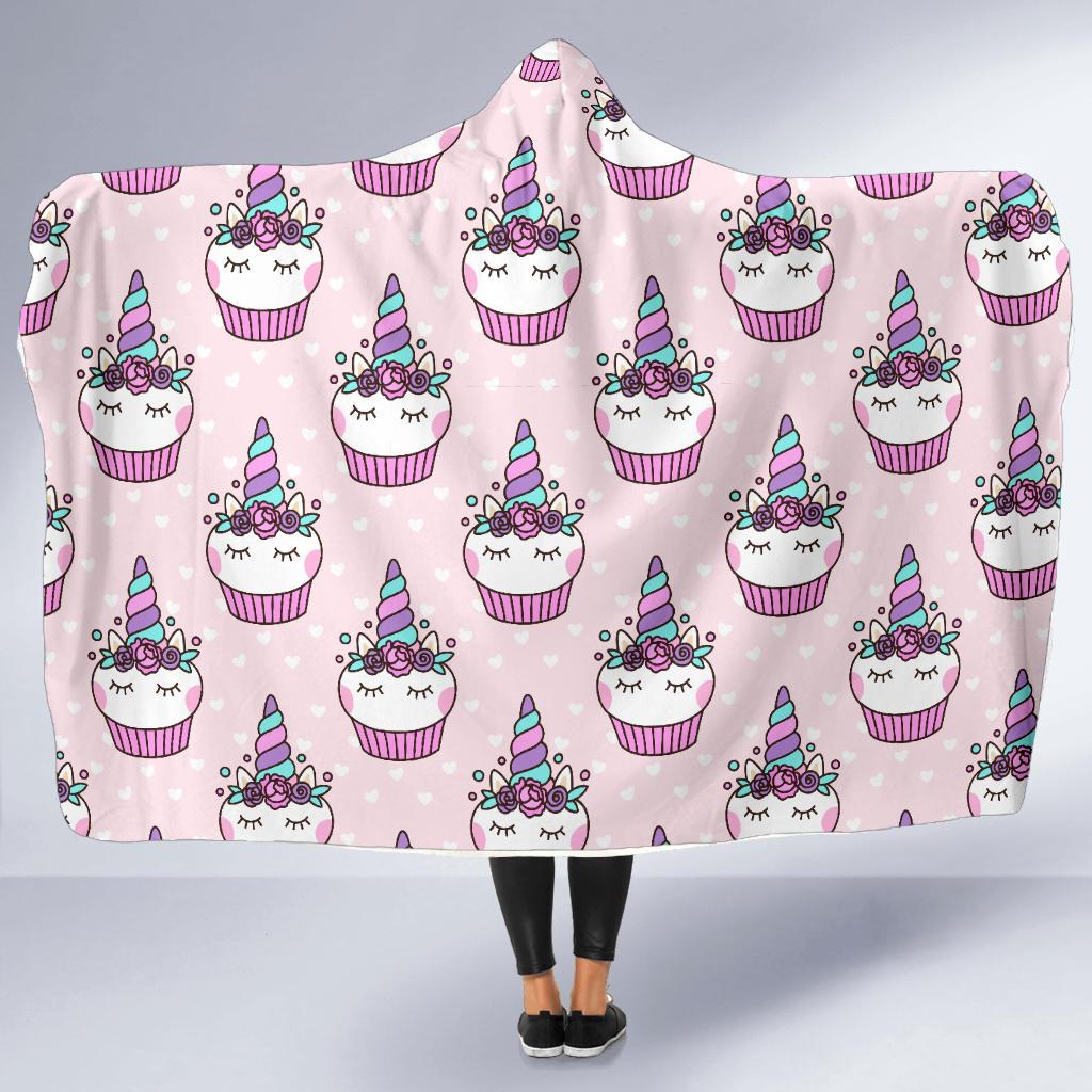 Cupcakes Unicorn Print Pattern Hooded Blanket-JTAMIGO.COM