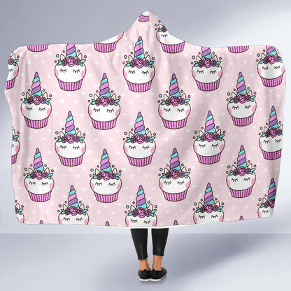 Cupcakes Unicorn Print Pattern Hooded Blanket-JTAMIGO.COM