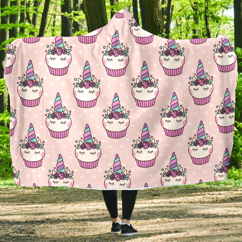 Cupcakes Unicorn Print Pattern Hooded Blanket-JTAMIGO.COM