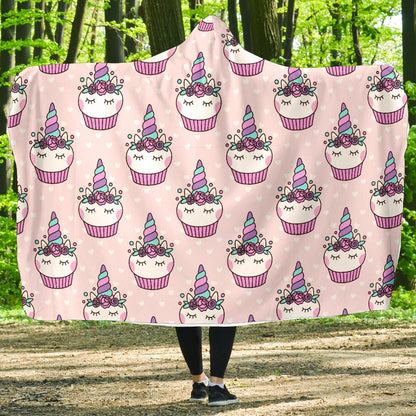 Cupcakes Unicorn Print Pattern Hooded Blanket-JTAMIGO.COM