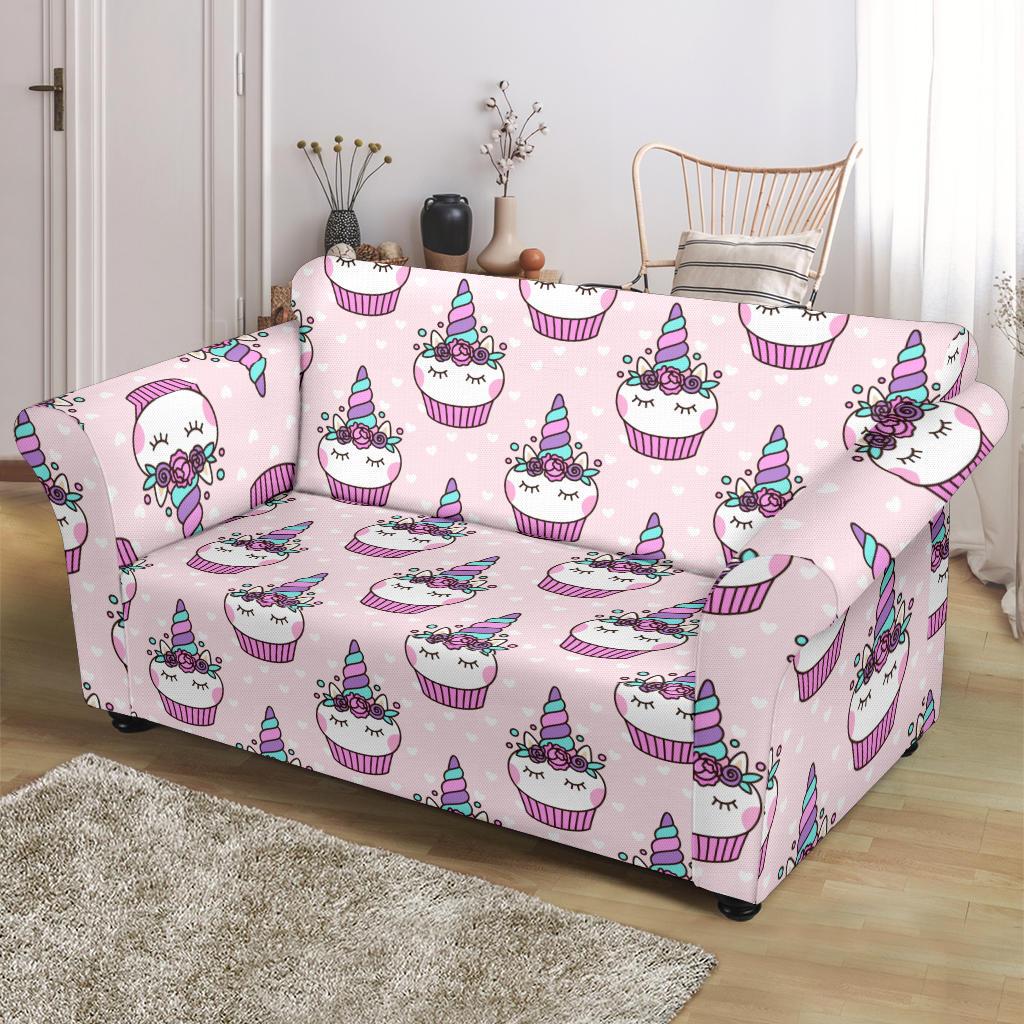 Cupcakes Unicorn Print Pattern Loveseat Slipcover-JTAMIGO.COM