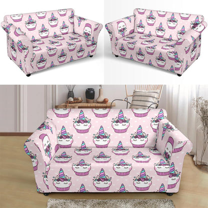 Cupcakes Unicorn Print Pattern Loveseat Slipcover-JTAMIGO.COM
