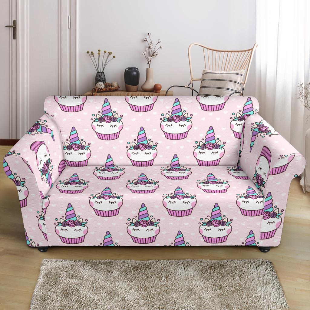 Cupcakes Unicorn Print Pattern Loveseat Slipcover-JTAMIGO.COM