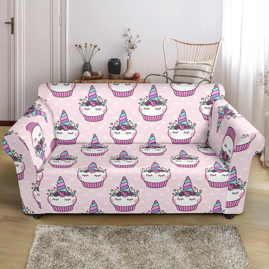 Cupcakes Unicorn Print Pattern Loveseat Slipcover-JTAMIGO.COM