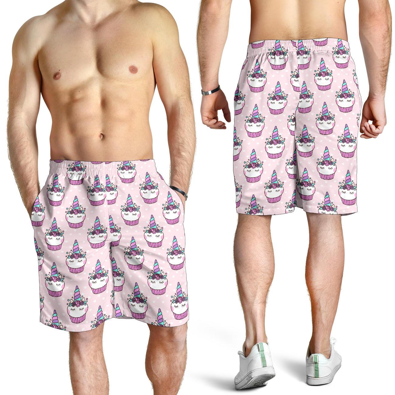 Cupcakes Unicorn Print Pattern Mens Shorts-JTAMIGO.COM