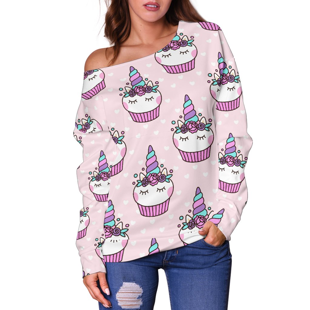 Cupcakes Unicorn Print Pattern Off Shoulder Sweatshirt