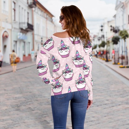 Cupcakes Unicorn Print Pattern Off Shoulder Sweatshirt