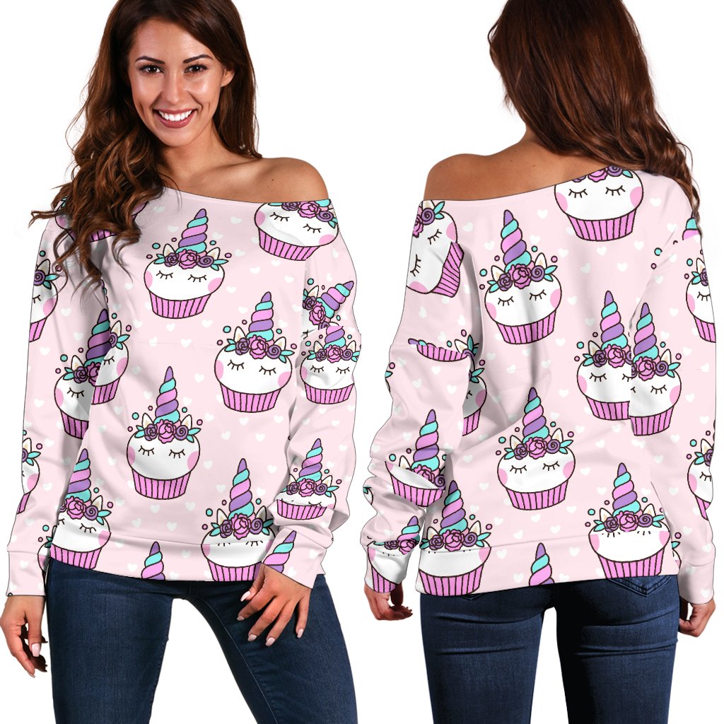 Cupcakes Unicorn Print Pattern Off Shoulder Sweatshirt