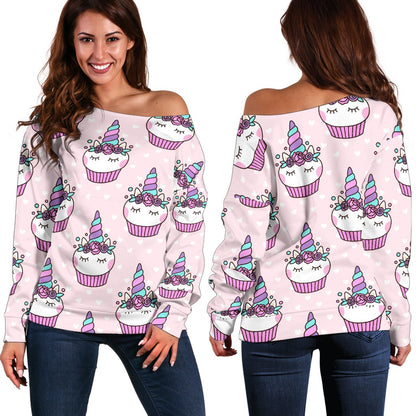 Cupcakes Unicorn Print Pattern Off Shoulder Sweatshirt