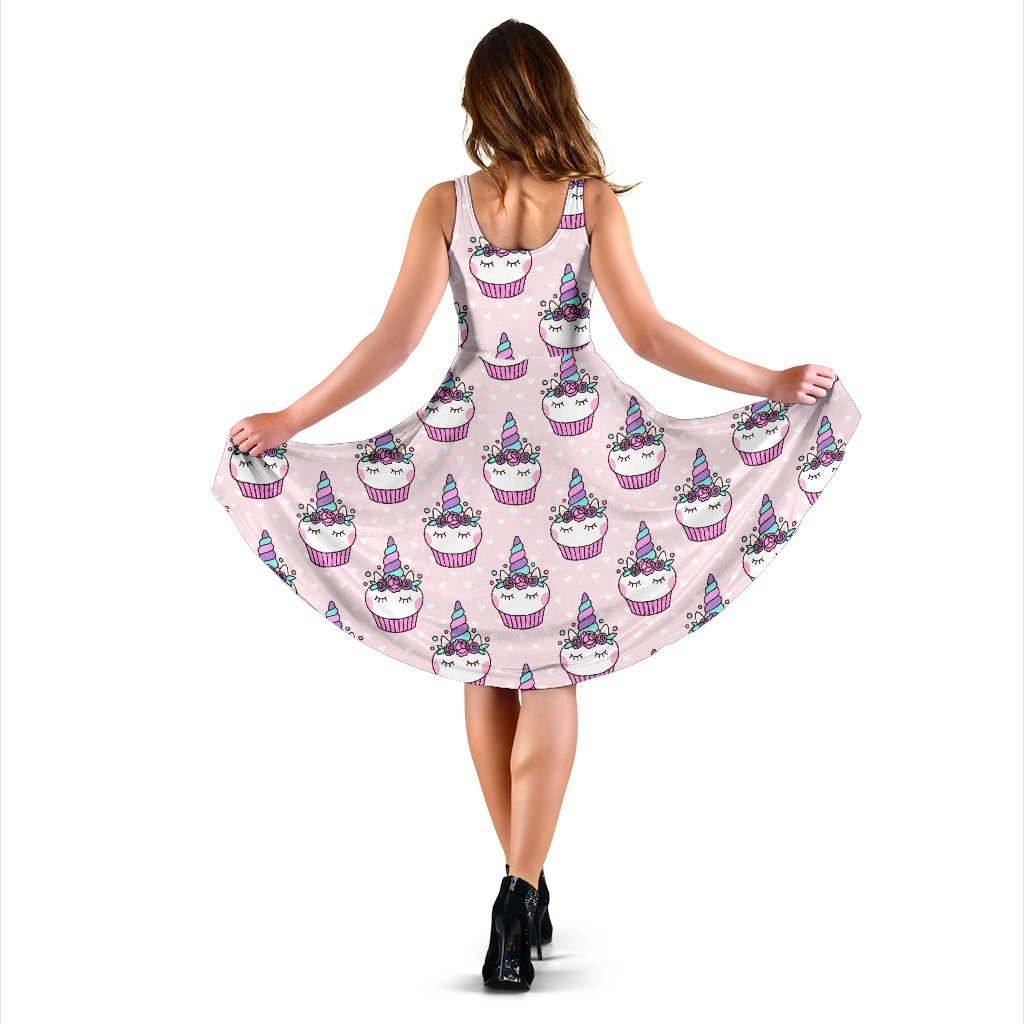 Cupcakes Unicorn Print Pattern Sleeveless Dress