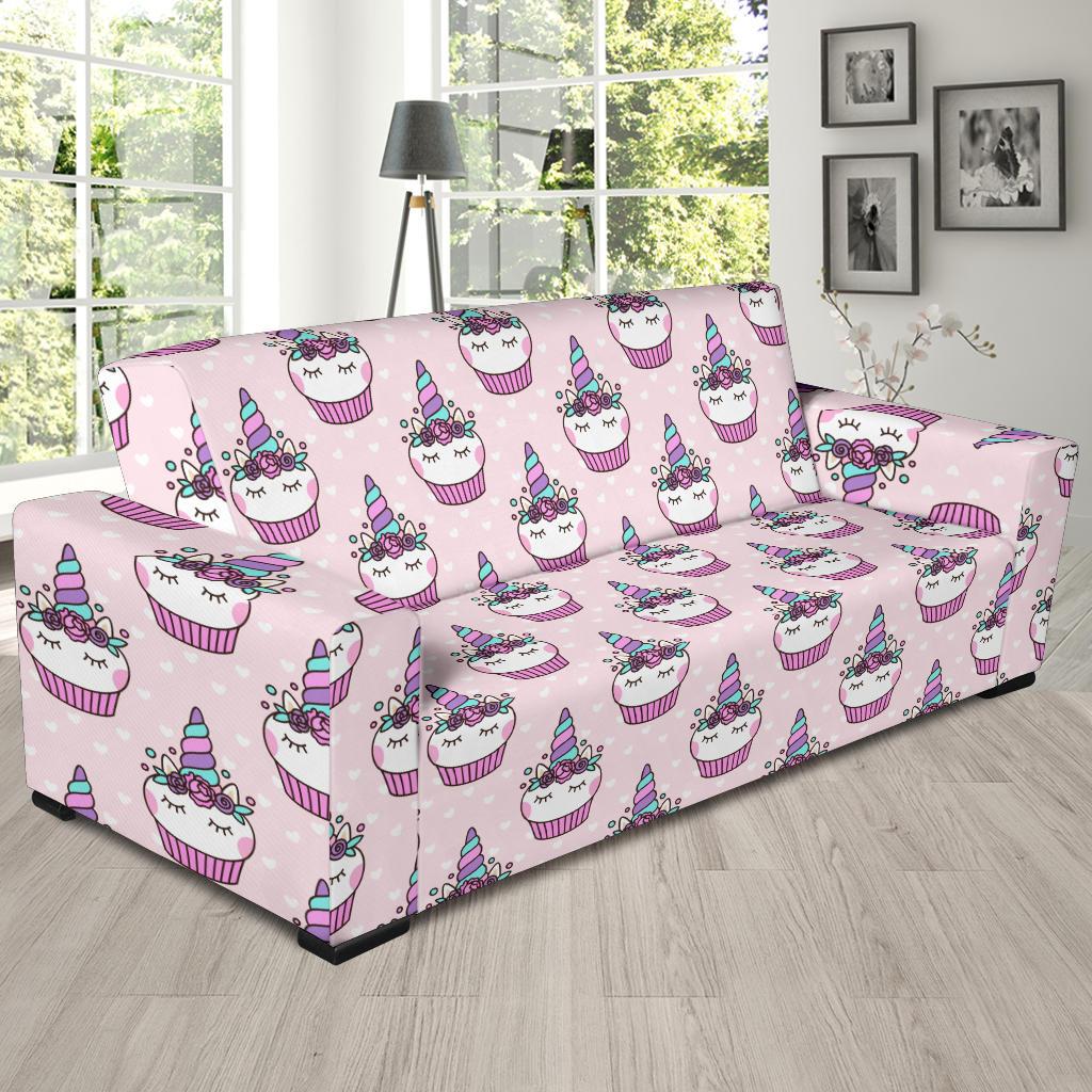 Cupcakes Unicorn Print Pattern Sofa Slipcover-JTAMIGO.COM