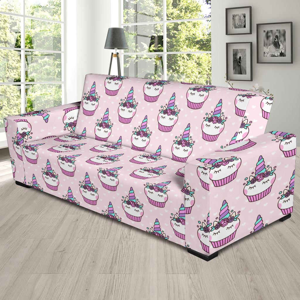 Cupcakes Unicorn Print Pattern Sofa Slipcover-JTAMIGO.COM