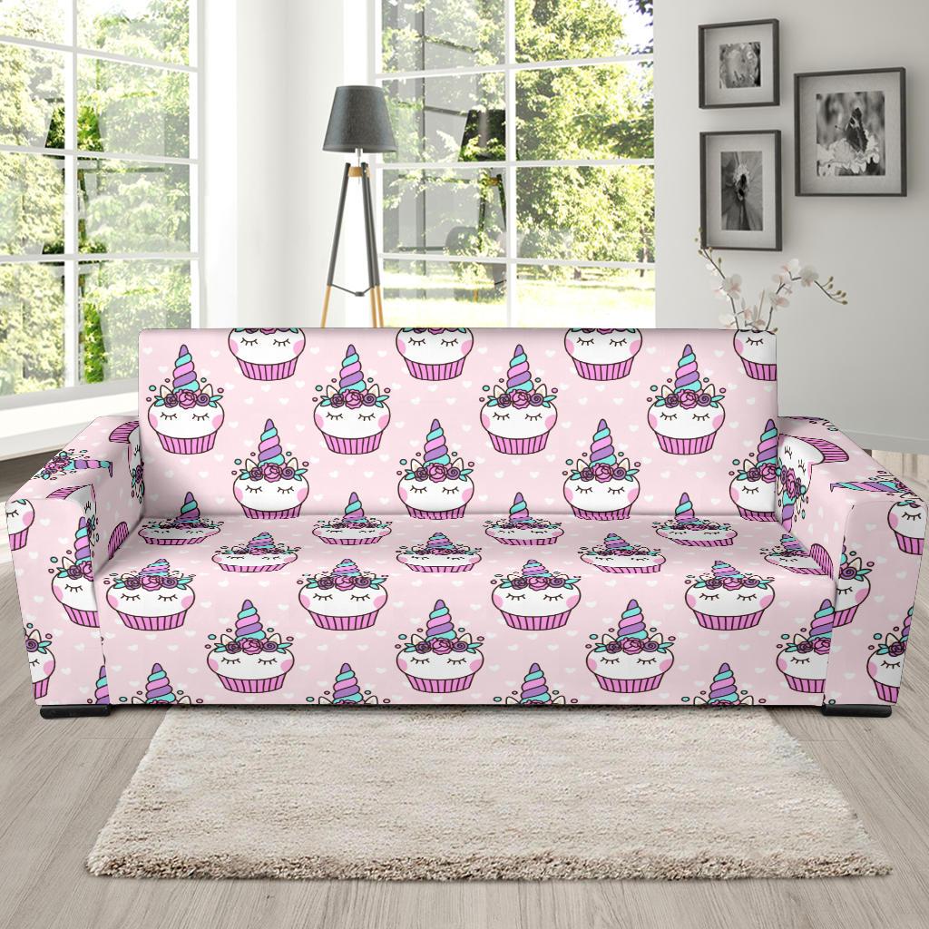 Cupcakes Unicorn Print Pattern Sofa Slipcover-JTAMIGO.COM