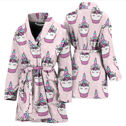 Cupcakes Unicorn Print Pattern Women Bath Robe-JTAMIGO.COM