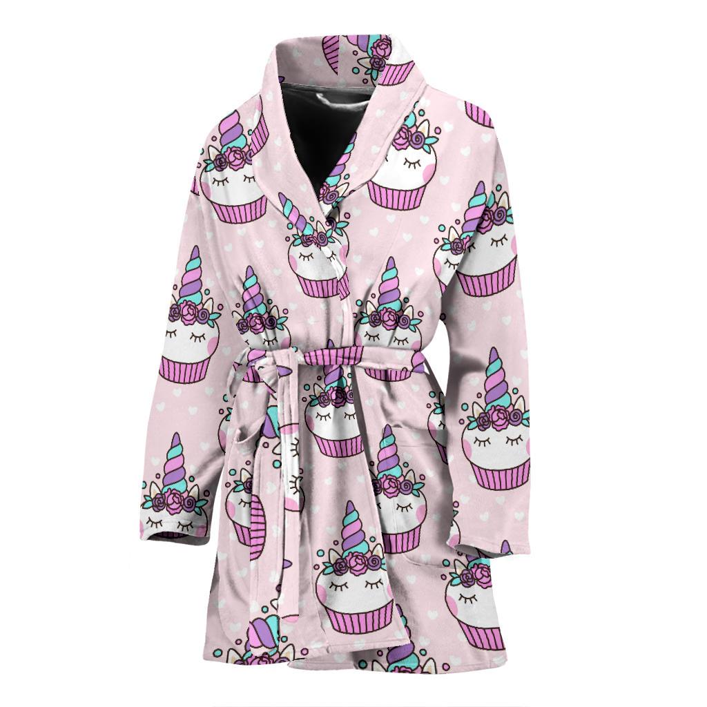 Cupcakes Unicorn Print Pattern Women Bath Robe-JTAMIGO.COM