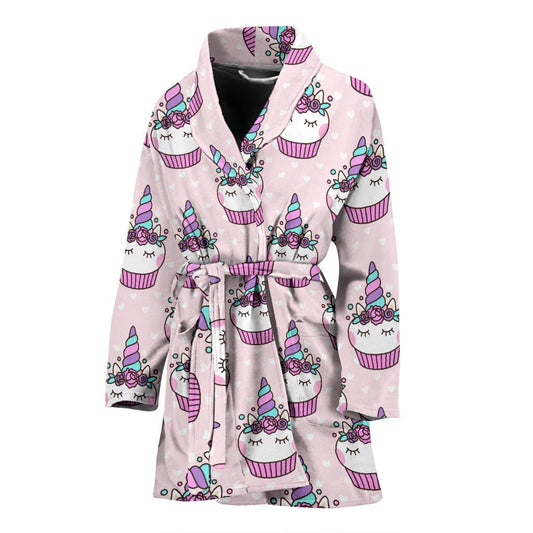 Cupcakes Unicorn Print Pattern Women Bath Robe-JTAMIGO.COM