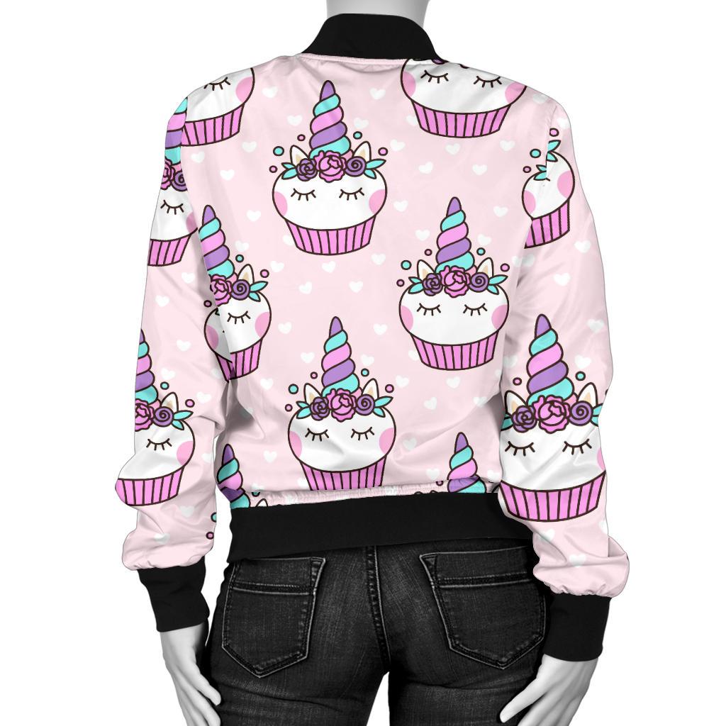 Cupcakes Unicorn Print Pattern Women Casual Bomber Jacket