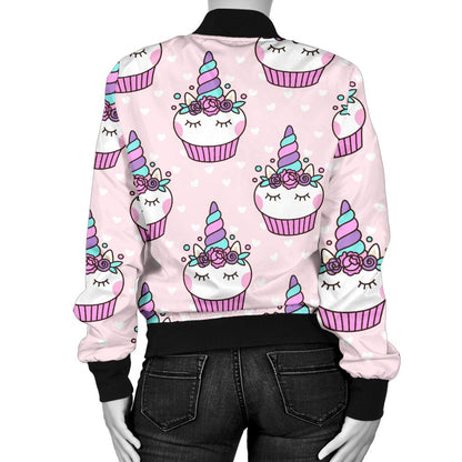 Cupcakes Unicorn Print Pattern Women Casual Bomber Jacket