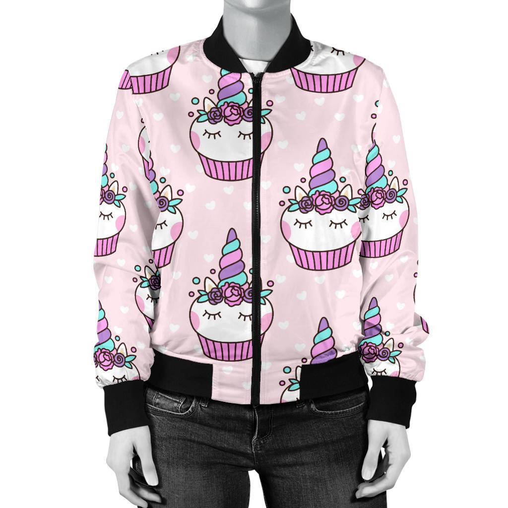 Cupcakes Unicorn Print Pattern Women Casual Bomber Jacket