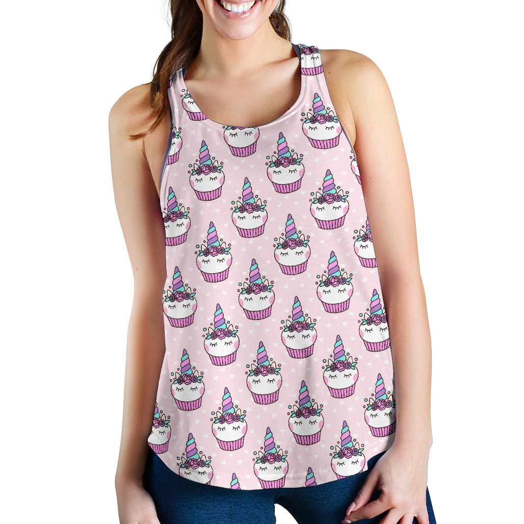 Cupcakes Unicorn Print Pattern Women Racerback Tank Top