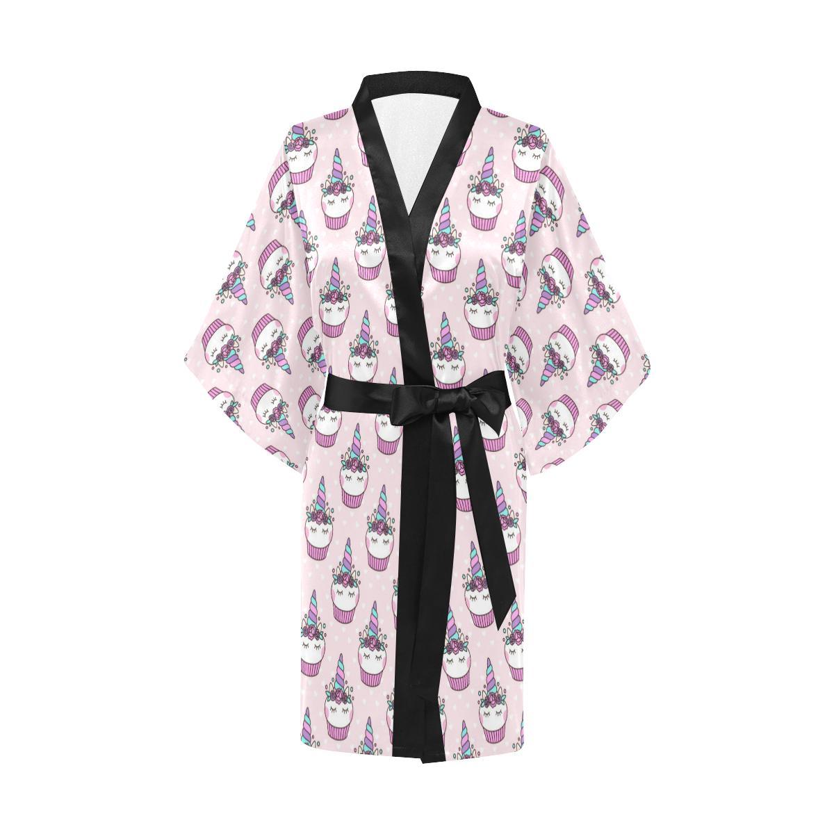 Cupcakes Unicorn Print Pattern Women Short Kimono Robe