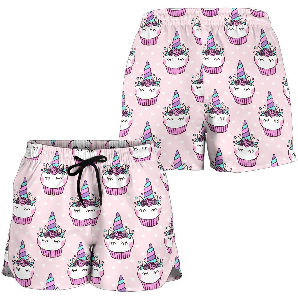 Cupcakes Unicorn Print Pattern Women Shorts-JTAMIGO.COM