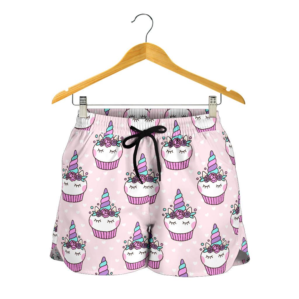 Cupcakes Unicorn Print Pattern Women Shorts-JTAMIGO.COM