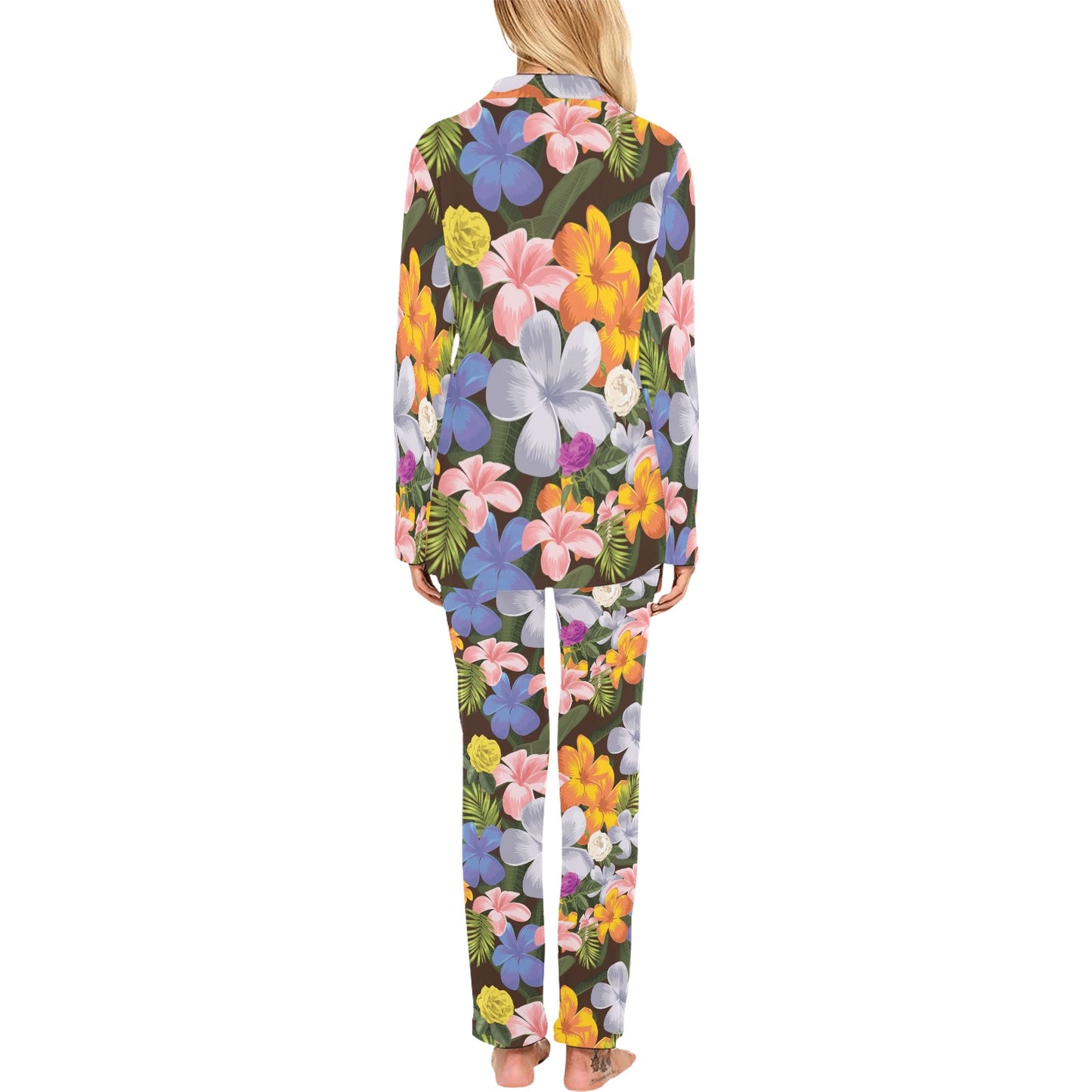 Plumeria Pattern Print Design PM03 Women's Long Pajama Set