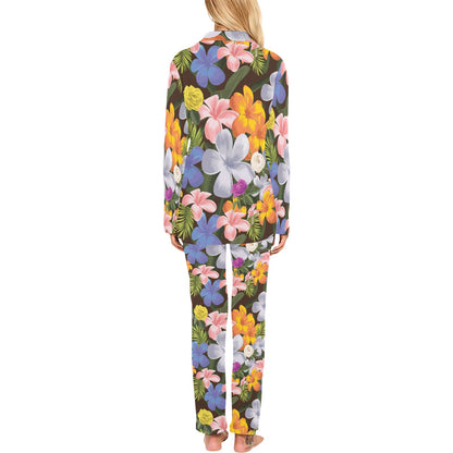 Plumeria Pattern Print Design PM03 Women's Long Pajama Set