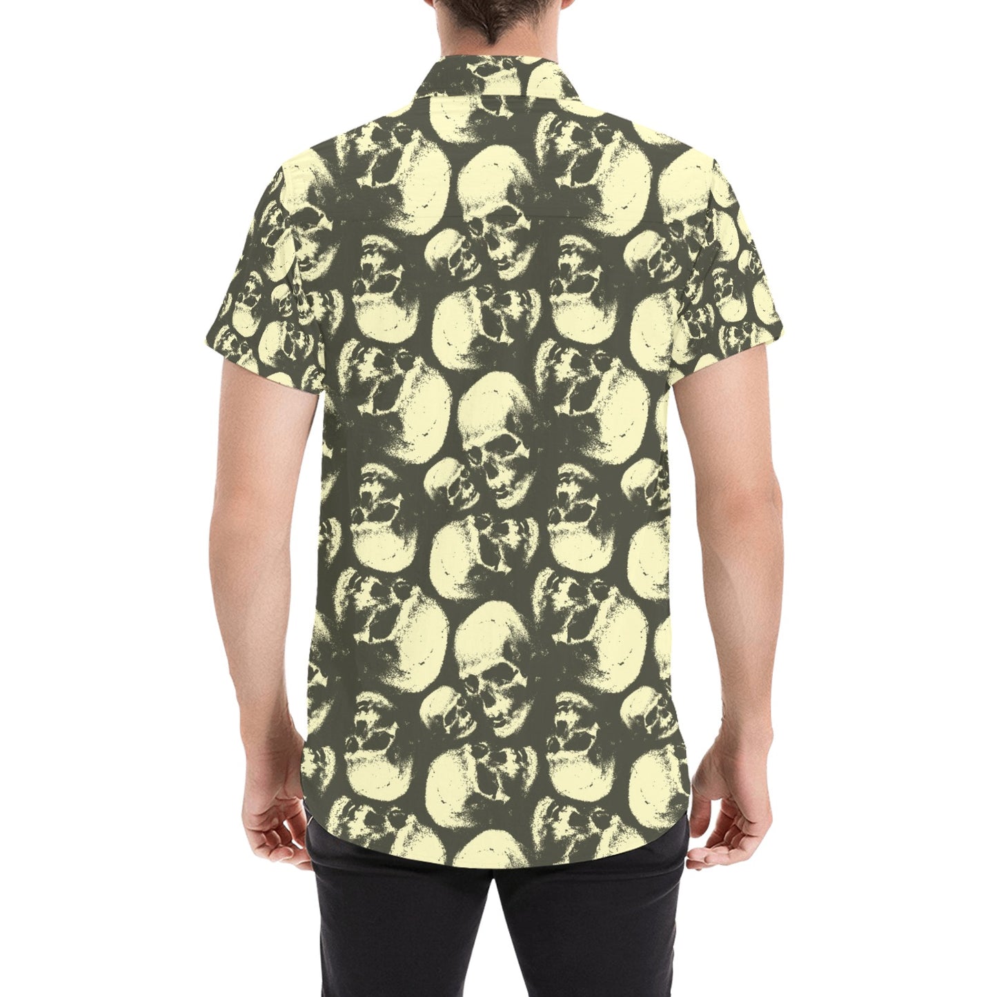 Skull Print Design LKS302 Men Short Sleeve Button Up Shirt