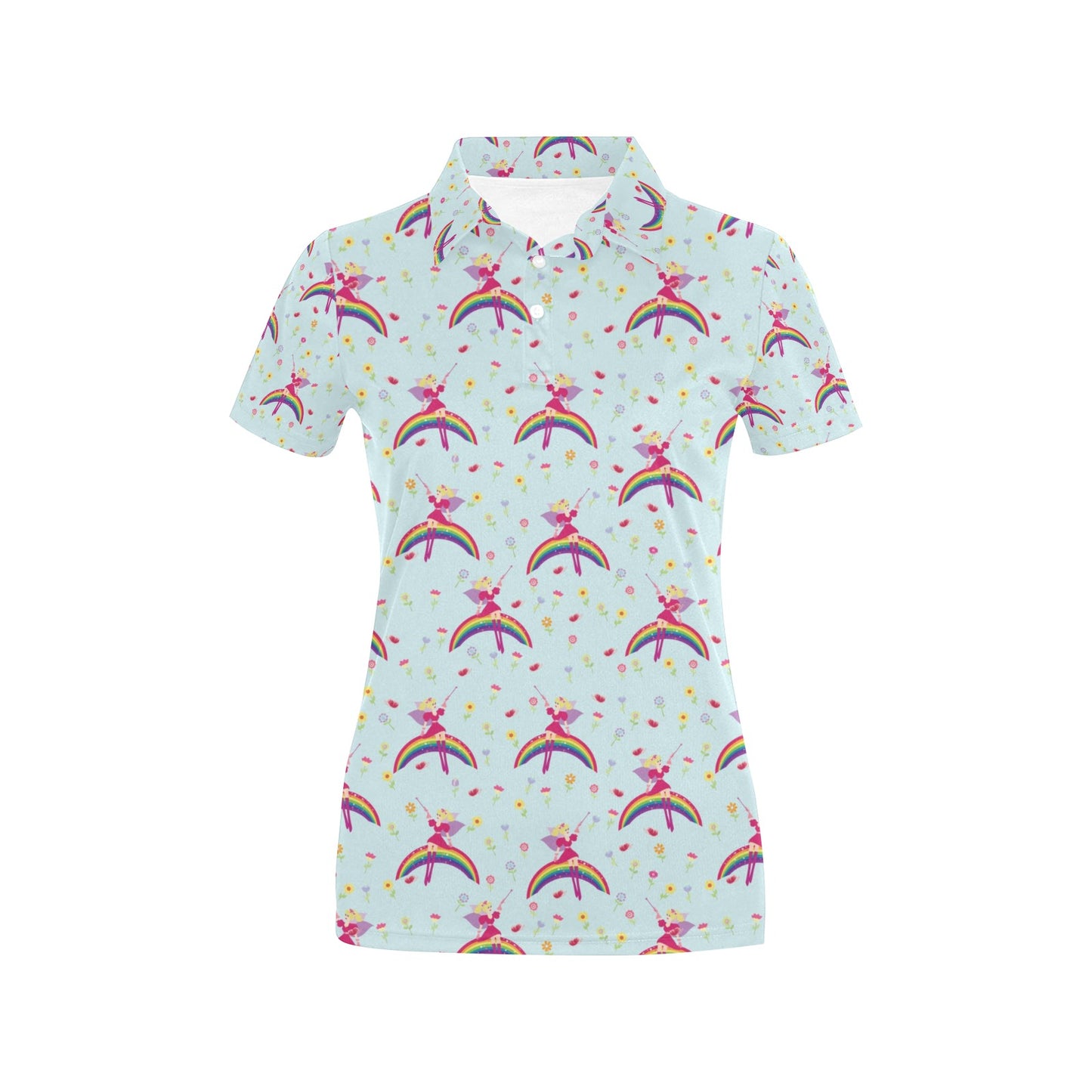 Fairy with Rainbow Print Pattern Women's Polo Shirt