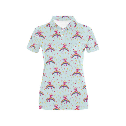 Fairy with Rainbow Print Pattern Women's Polo Shirt