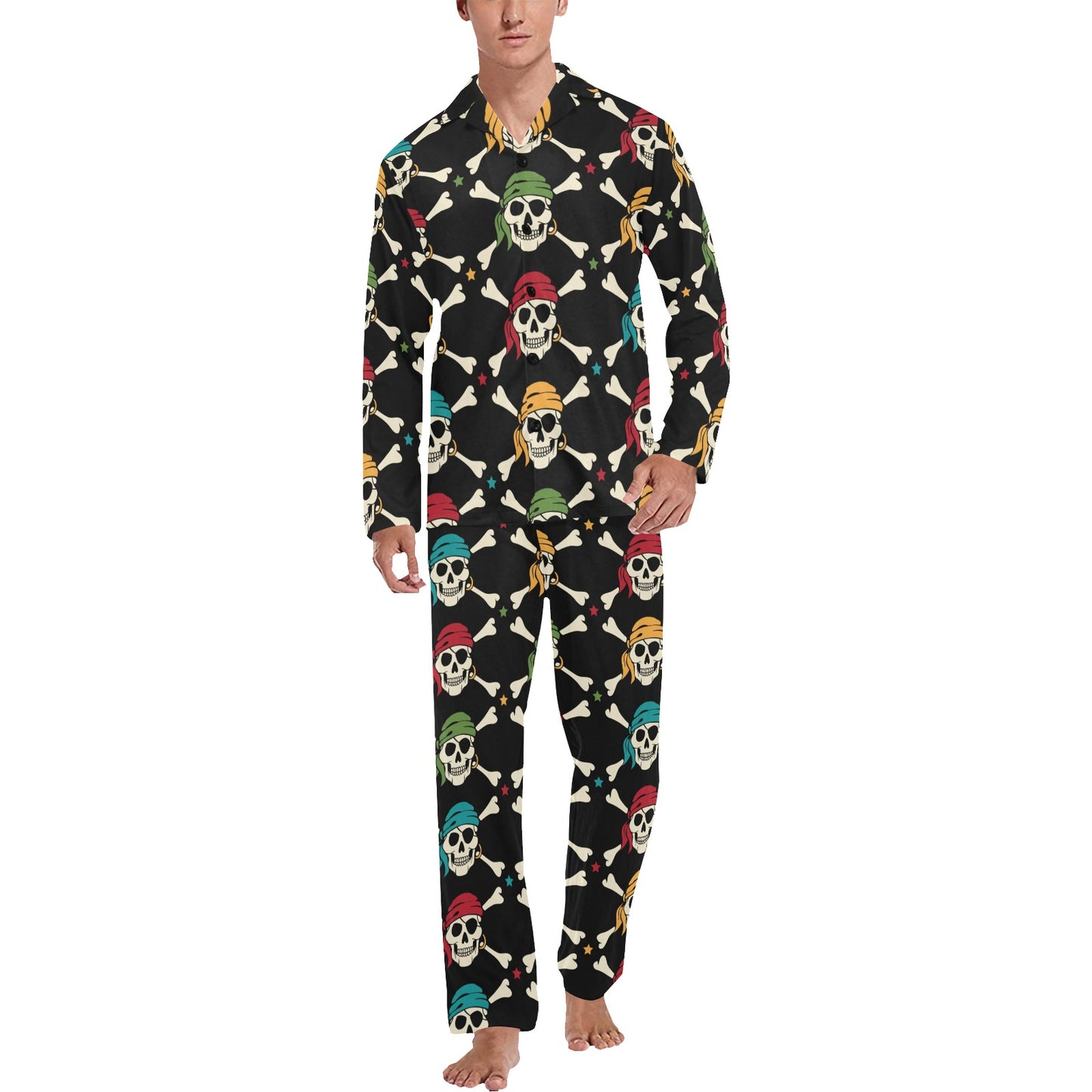 Pirate Pattern Print Design A01 Men's Long Pajama Set