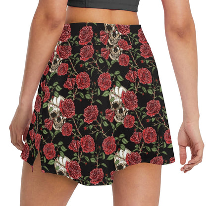 Skull And Roses Print Design LKS303 17" Golf & Pickleball Skort with Pockets