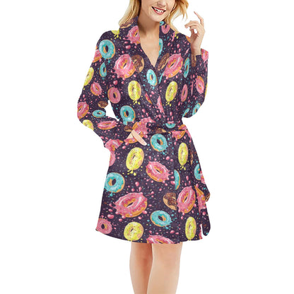Donut Pattern Print Design DN03 Women's Fleece Robe