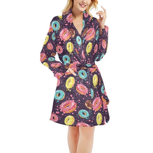 Donut Pattern Print Design DN03 Women's Fleece Robe