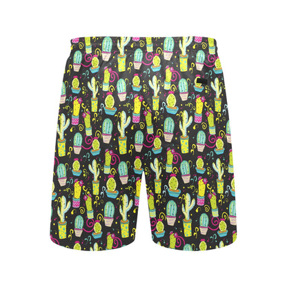 Cactus Neon Style Print Pattern Men's Swim Trunks Beach Shorts