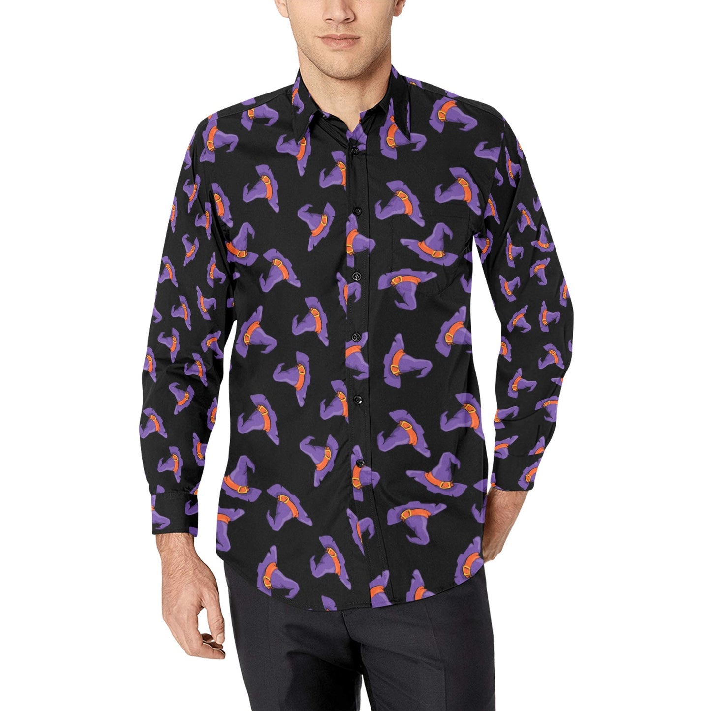 Witch Hat Print Design LKS304 Men's Long Sleeve Dress Shirt