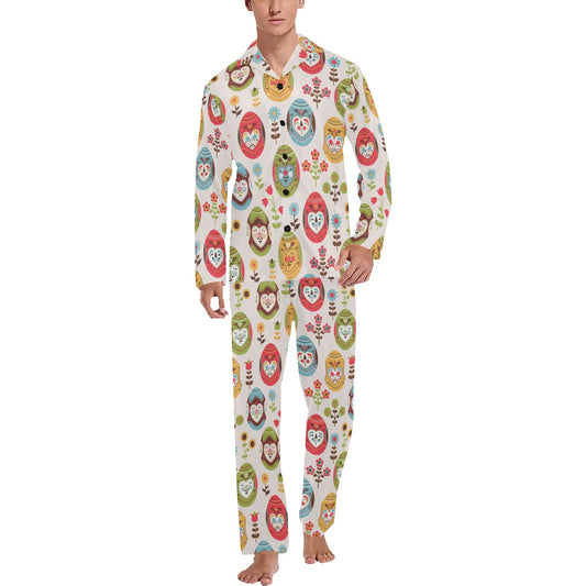 Easter Eggs Pattern Print Design RB011 Men's Long Pajama Set