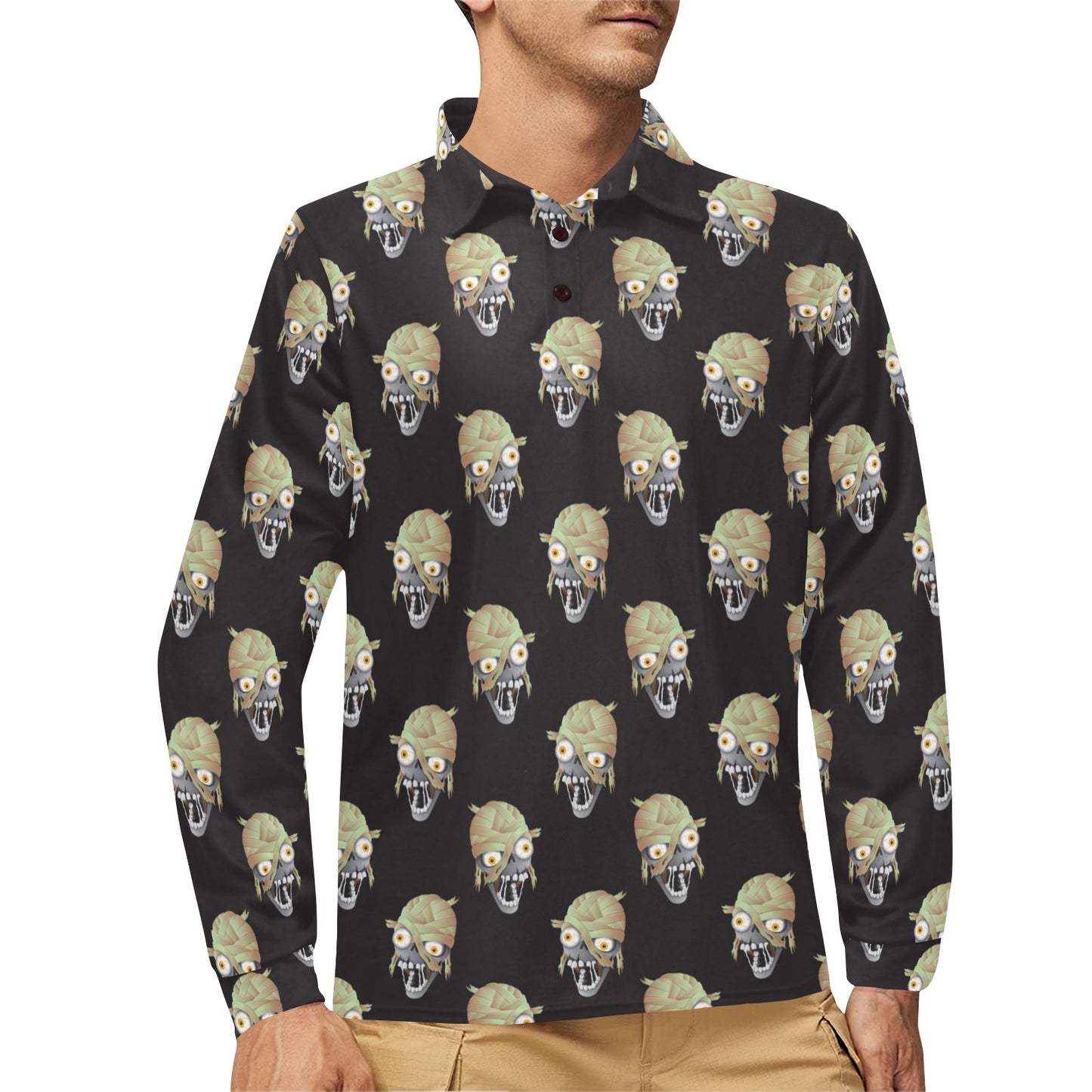 Mummy Print Design LKS304 Long Sleeve Polo Shirt For Men's