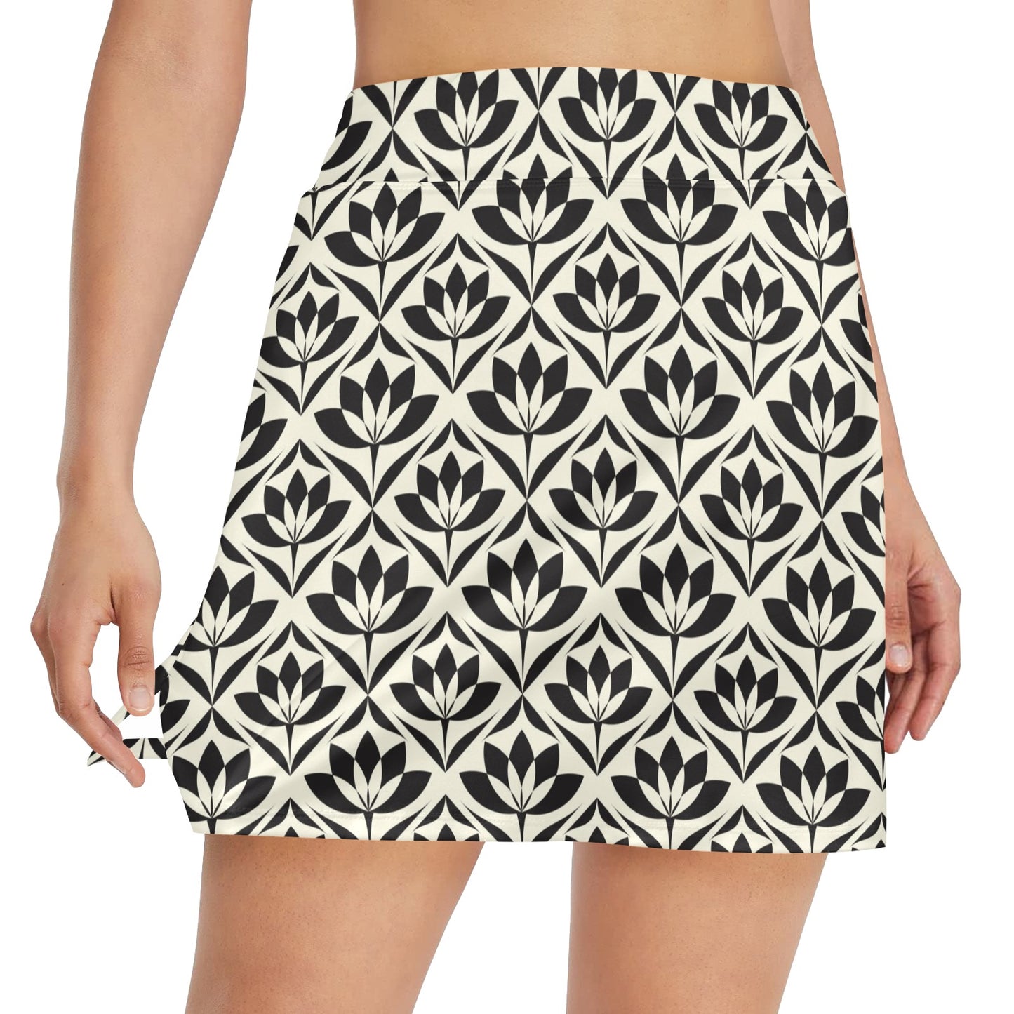 Lotus Pattern Print 17" Golf & Pickleball Skort with Pockets
