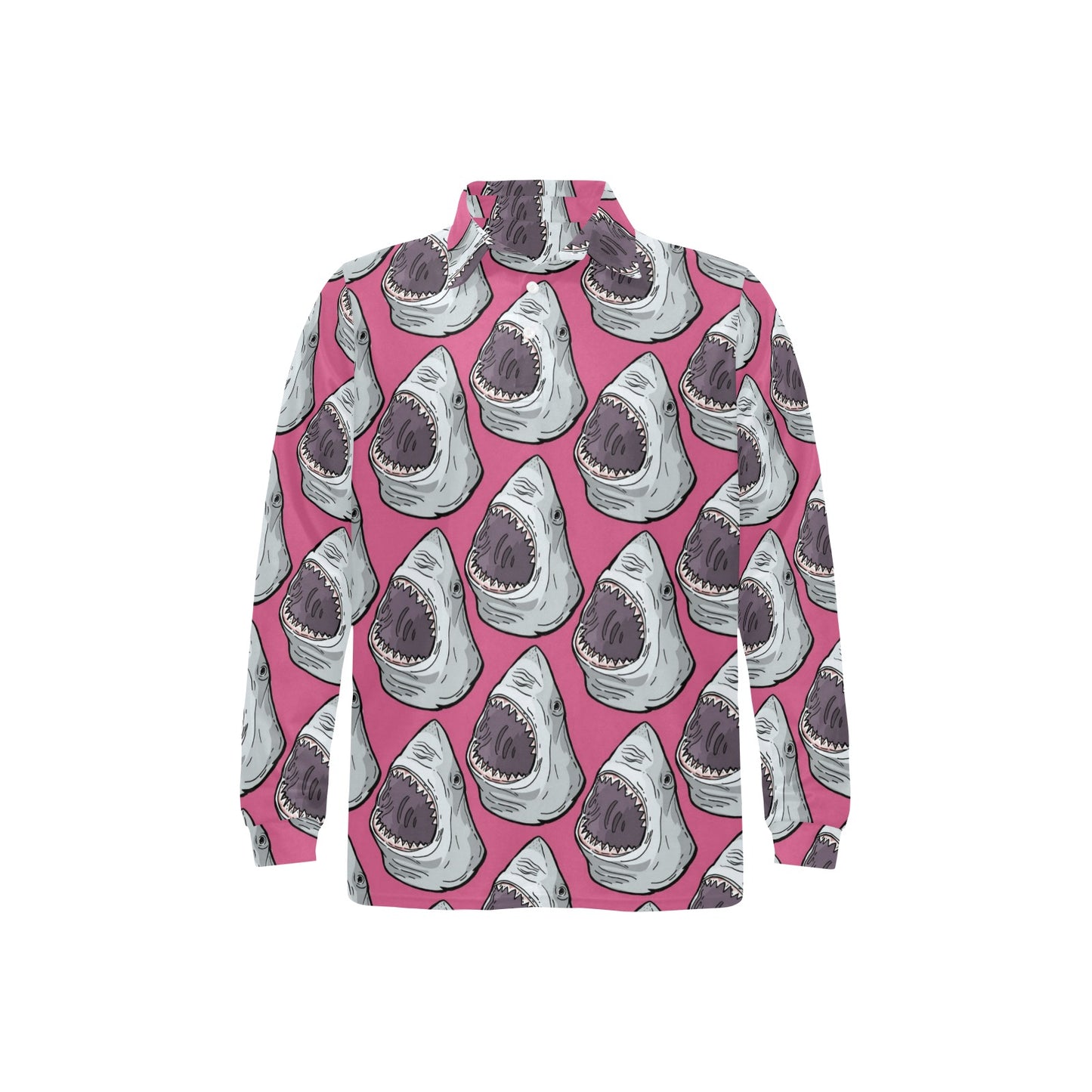 Great White Shark Pattern Print Design 01 Long Sleeve Polo Shirt For Men's