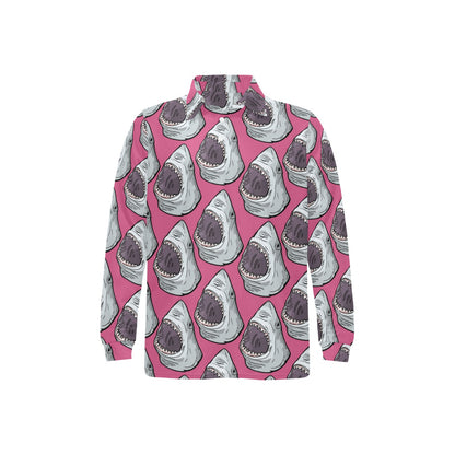 Great White Shark Pattern Print Design 01 Long Sleeve Polo Shirt For Men's