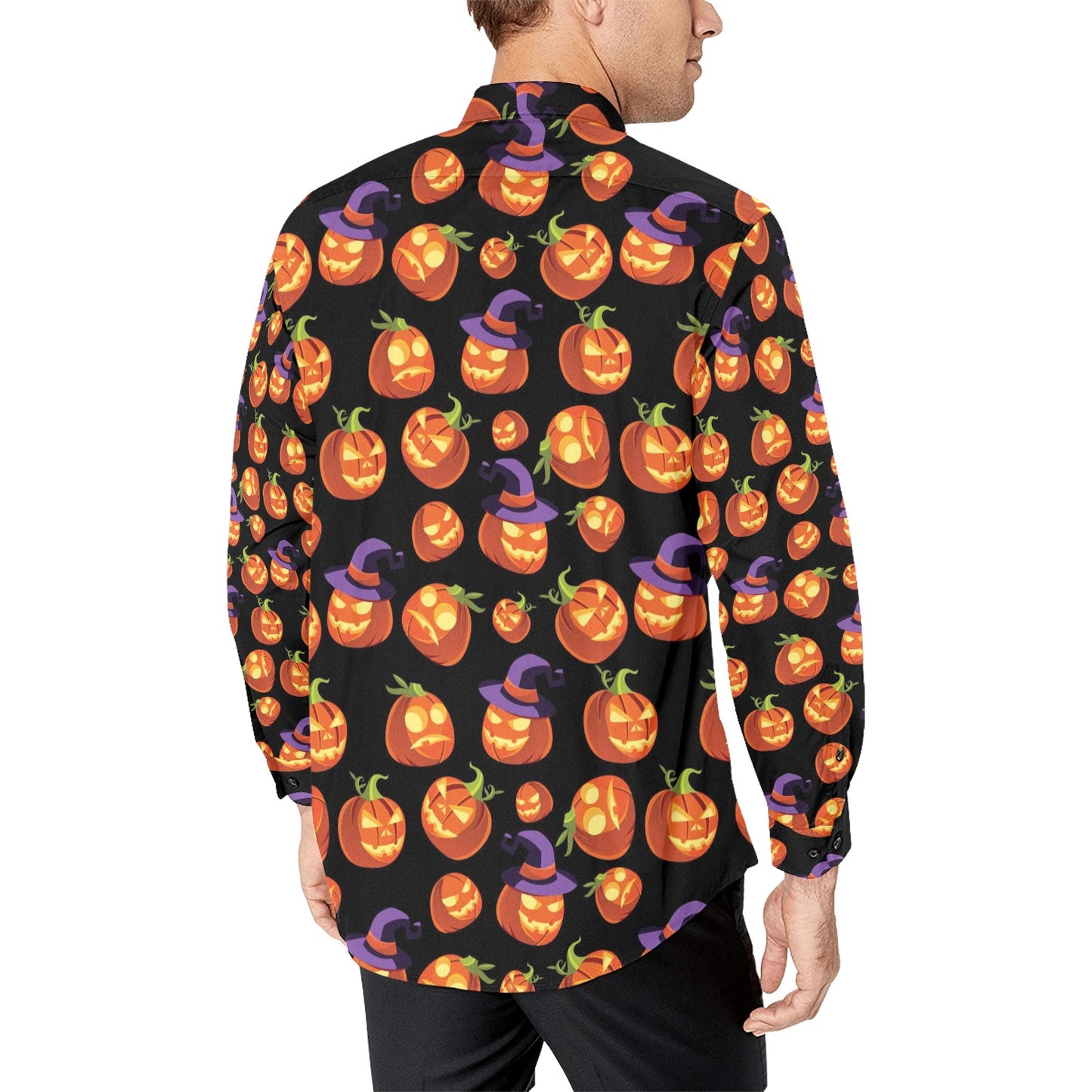 Witch Pumpkin Halloween Print LKS302 Men's Long Sleeve Dress Shirt