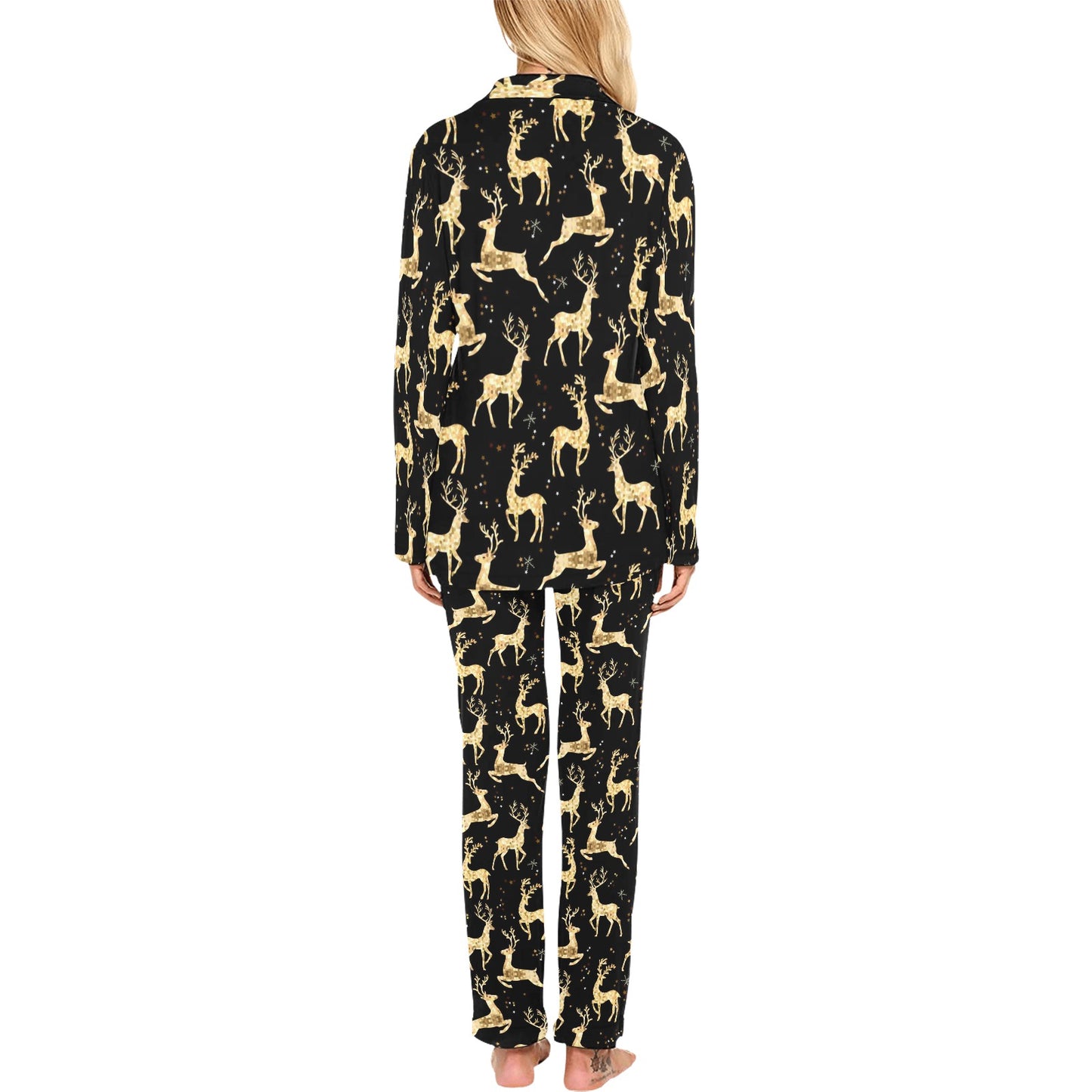Deer Gold Pattern Women's Long Pajama Set