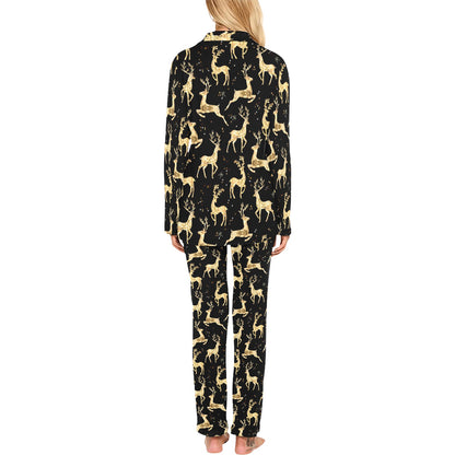 Deer Gold Pattern Women's Long Pajama Set