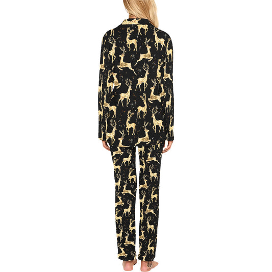 Deer Gold Pattern Women's Long Pajama Set