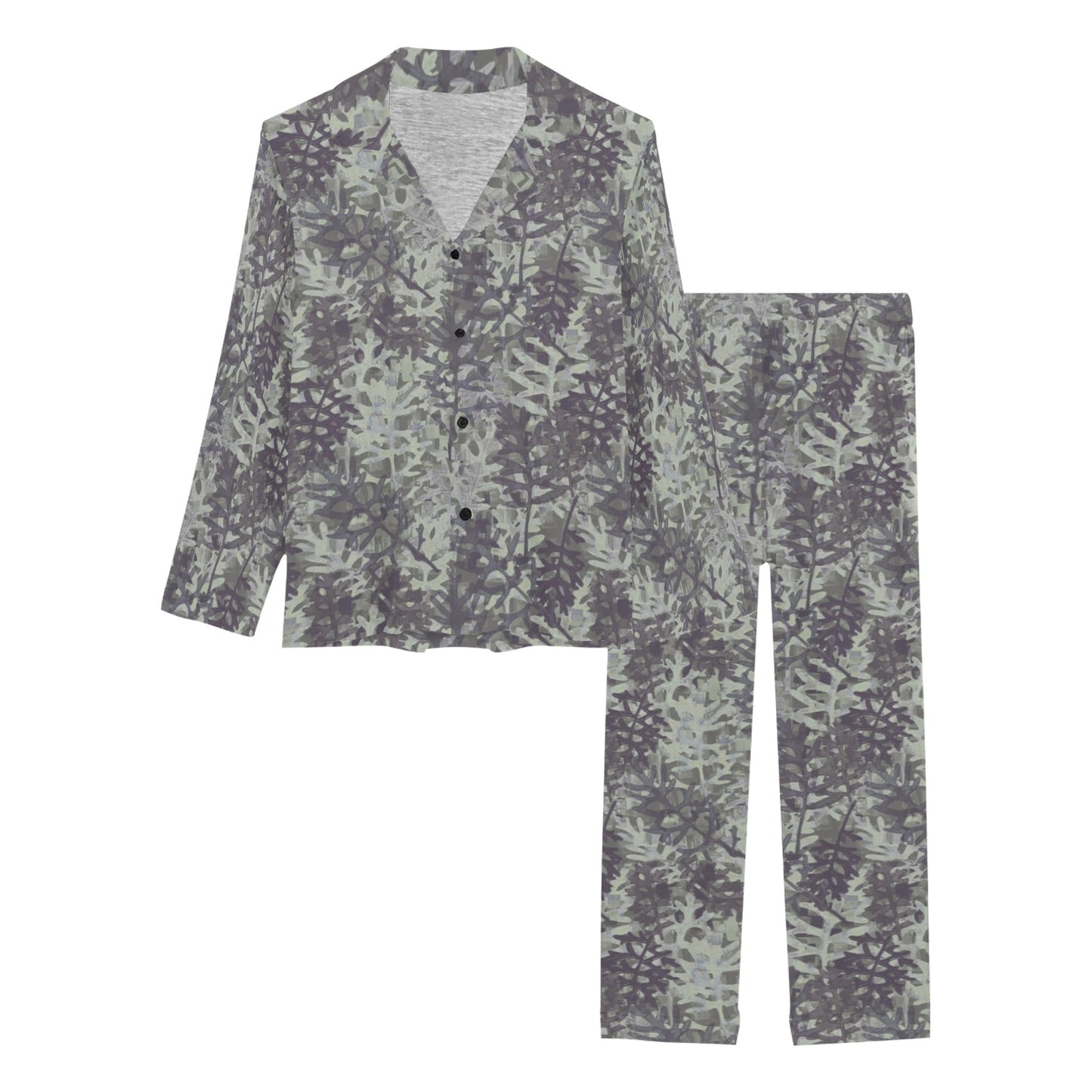 Camouflage Fern Pattern Print Design 05 Women's Long Pajama Set