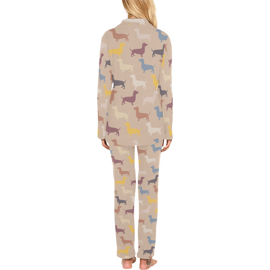 Dachshund Pattern Print Design 03 Women's Long Pajama Set