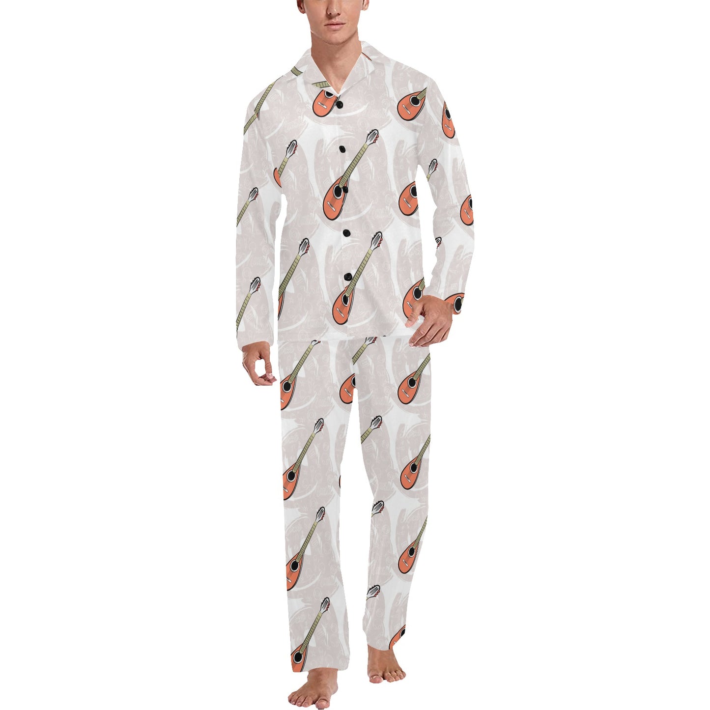 Mandolin Pattern Print Design 03 Men's Long Pajama Set